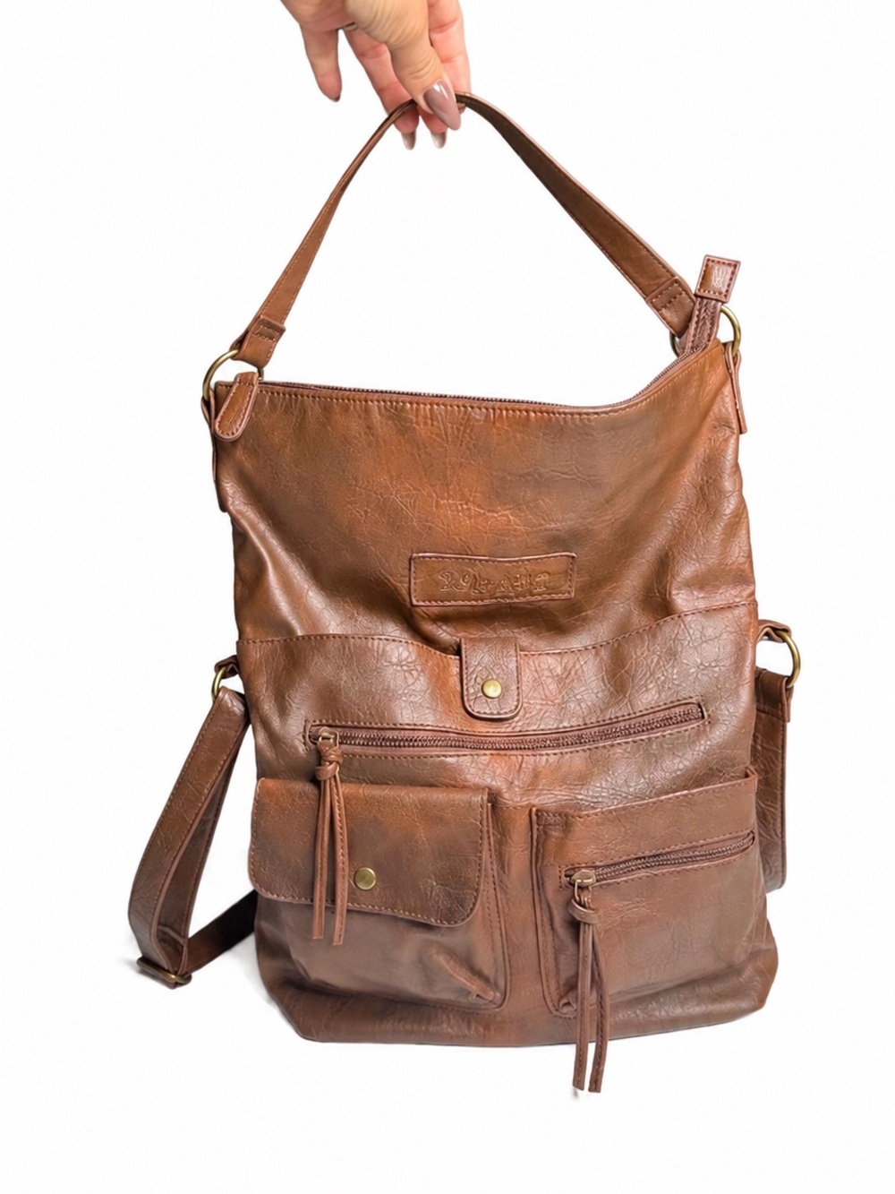 Boho Convertible Crossbody Shoulder Messenger Bag Soft Brown Faux Leather M/L